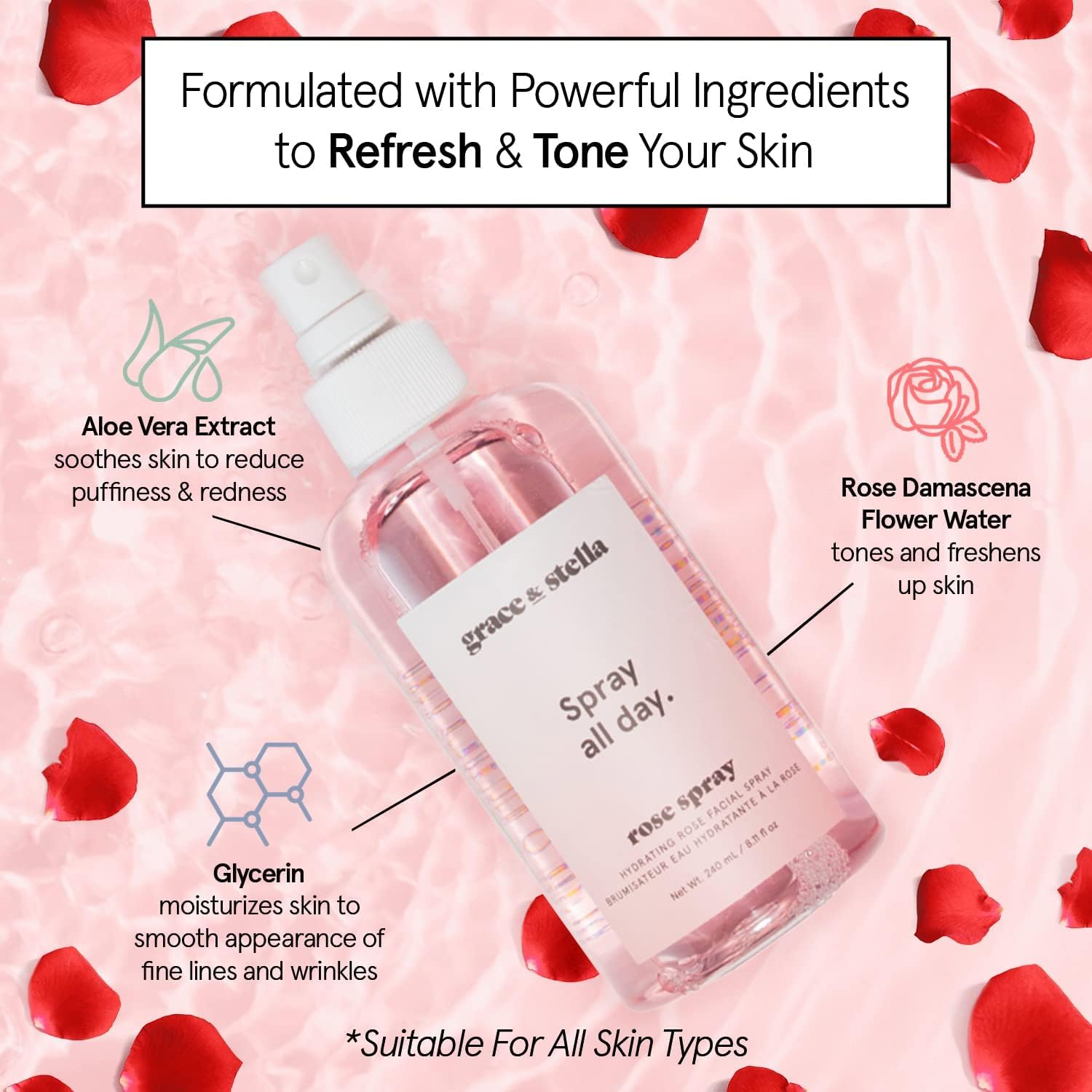 Grace And Stella award winning rose water toner close up packaging detail