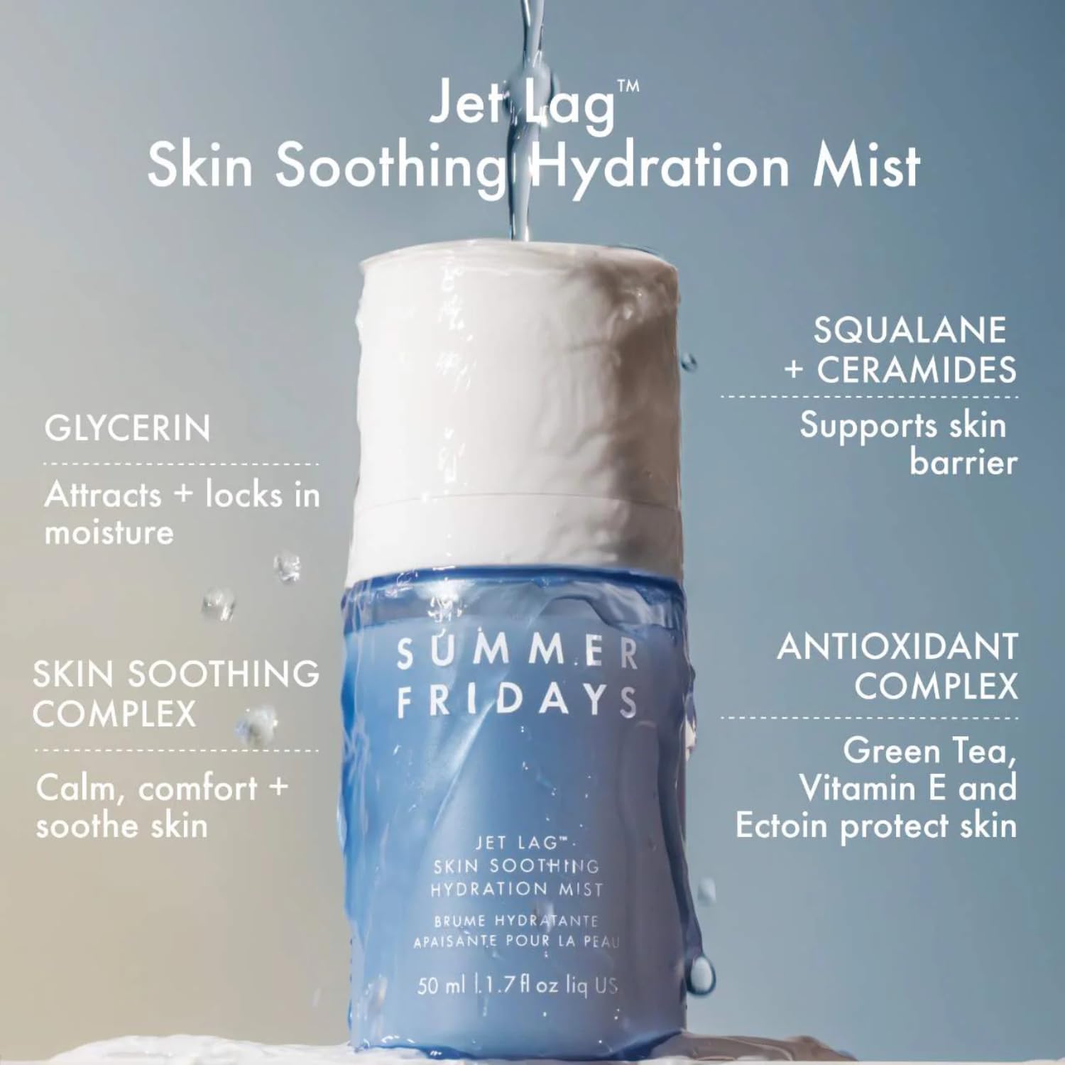 Summer Fridays Jet Lag Mist application process on skin