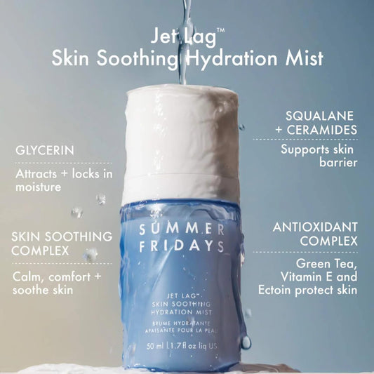 Summer Fridays Jet Lag Mist application process on skin