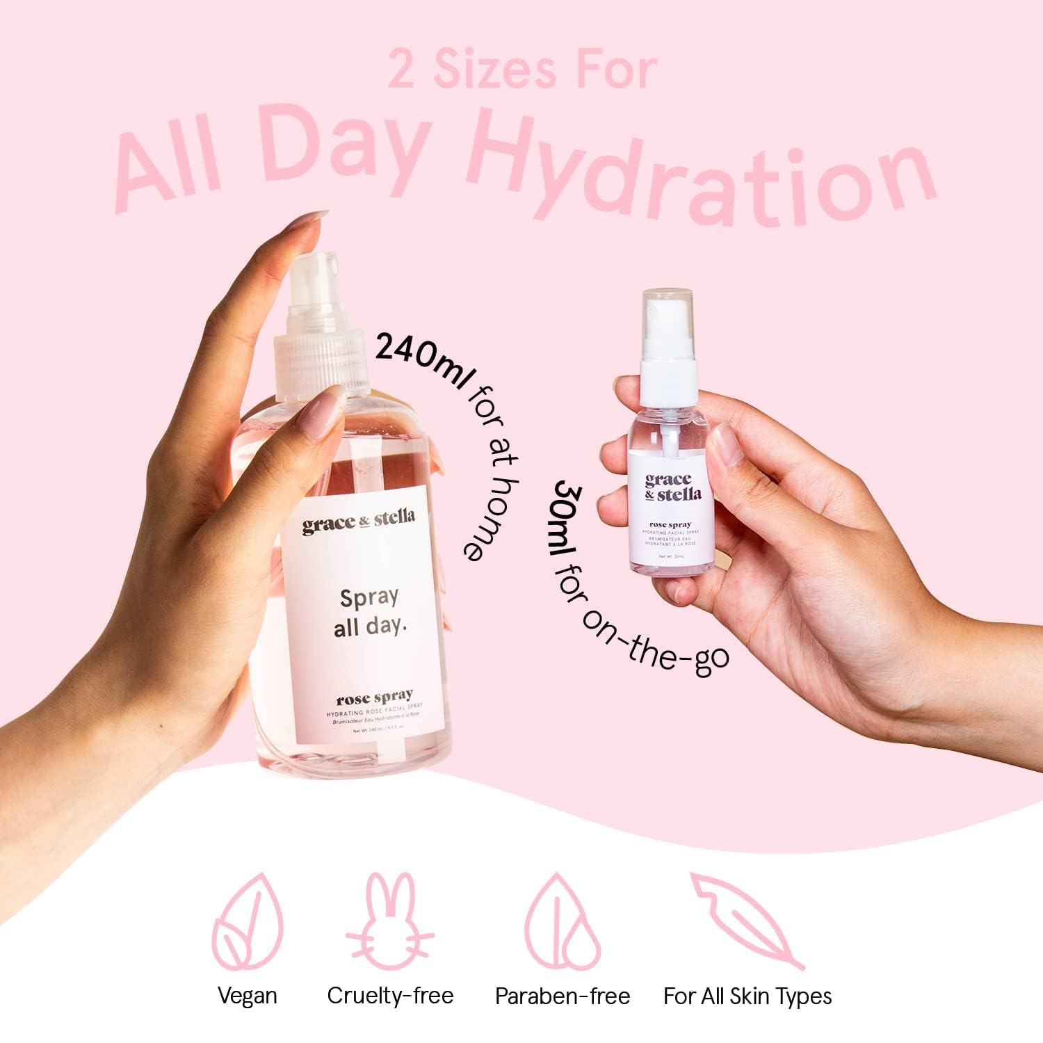 Grace And Stella paraben free rose facial spray on a clean background