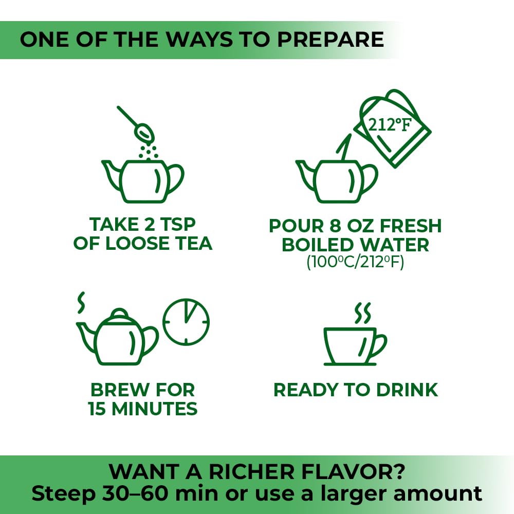 Back label of Wildfield Herbs dried stinging nettle leaf tea package with brewing instructions