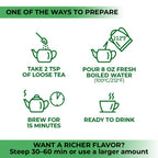 Back label of Wildfield Herbs dried stinging nettle leaf tea package with brewing instructions