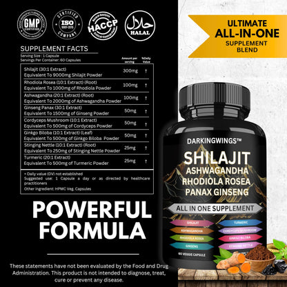 Darkingwings eight in one adaptogen supplement supplement facts label