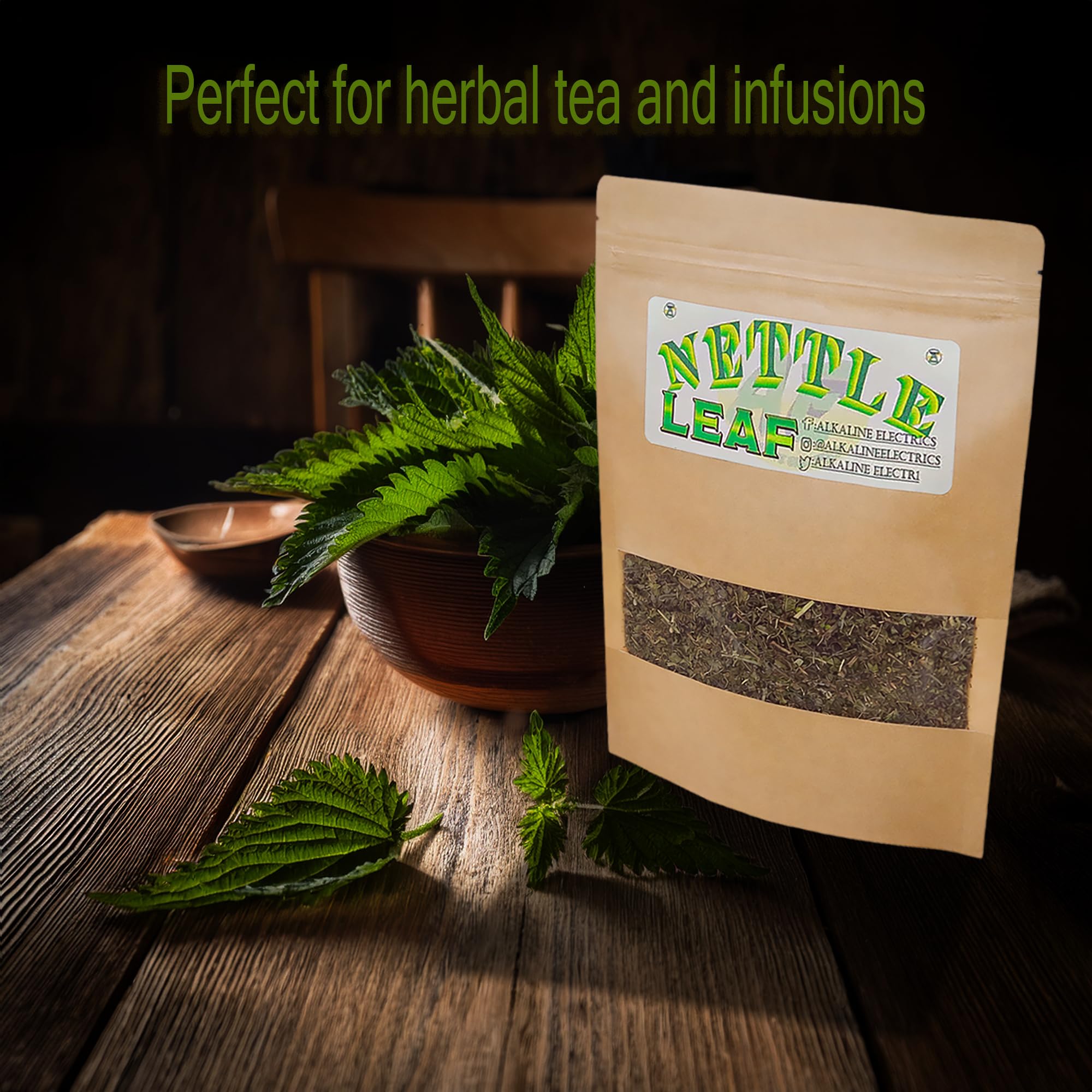 Alkaline Electrics loose cut and sifted nettle leaves