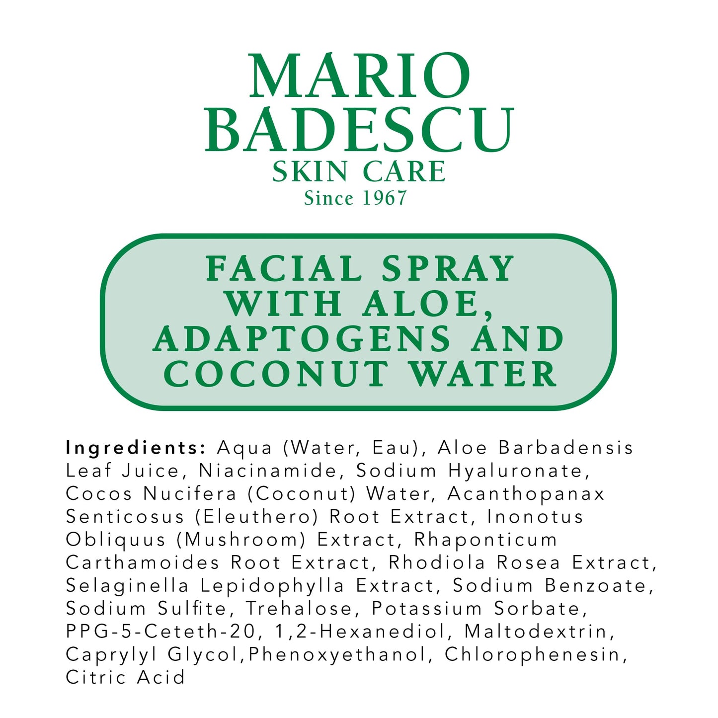 Mario Badescu facial spray with aloe chamomile and lavender standing upright on a clean retail shelf setup.