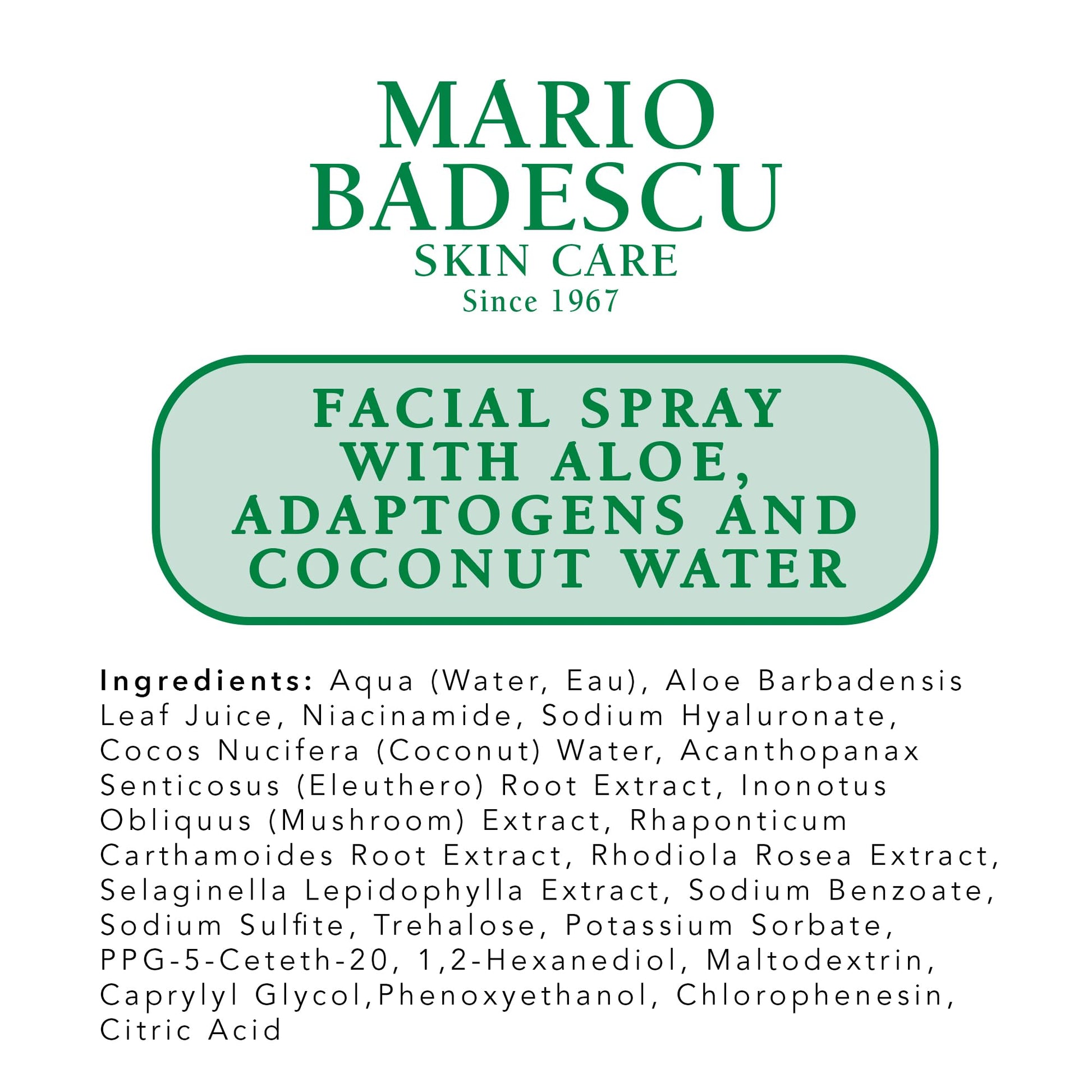 Mario Badescu facial spray with aloe chamomile and lavender standing upright on a clean retail shelf setup.