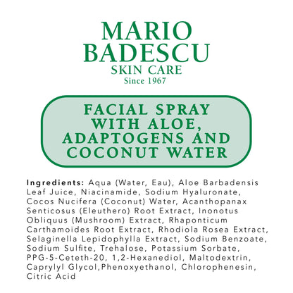 Mario Badescu facial spray with aloe chamomile and lavender standing upright on a clean retail shelf setup.