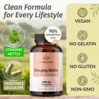 Authentic HERBAMAMA Stinging Nettle 100 vegetarian capsules for natural kidney cleanse and urinary support