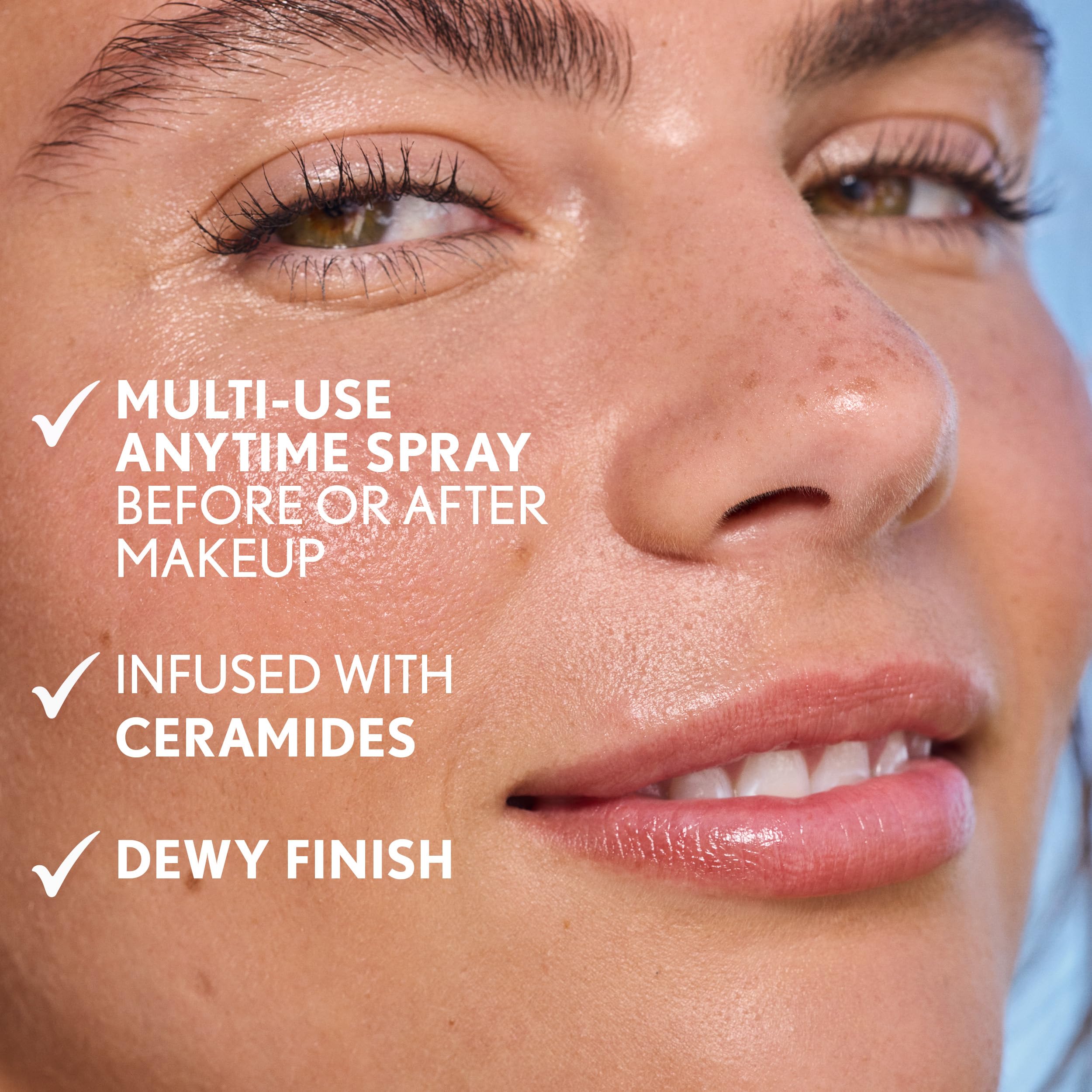 Back label of COVERGIRL Nourishing Milk Spray showing the ceramide and hyaluronic acid ingredients.