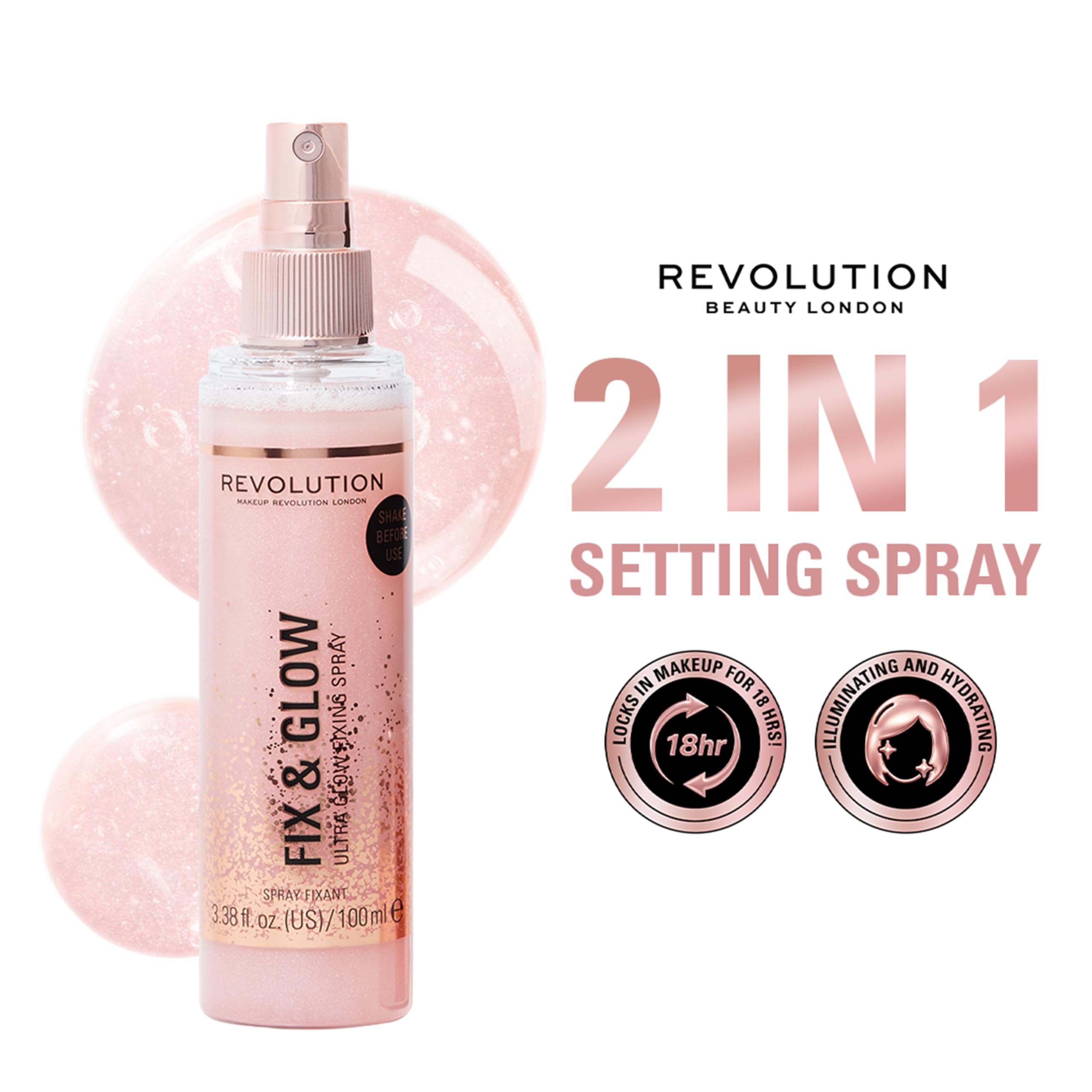 Revolution Beauty illuminating makeup fixer spray mist application demonstration close up