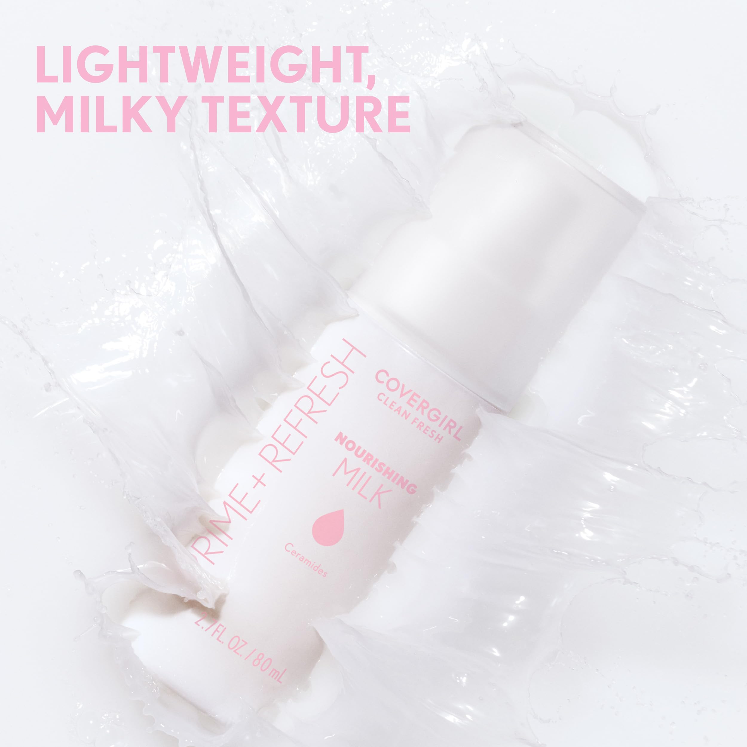 Close up shot of the lightweight milky texture of the COVERGIRL moisturizing face mist.