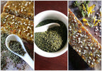 Natural plant based DHT blocker powder ingredients close up visualization.
