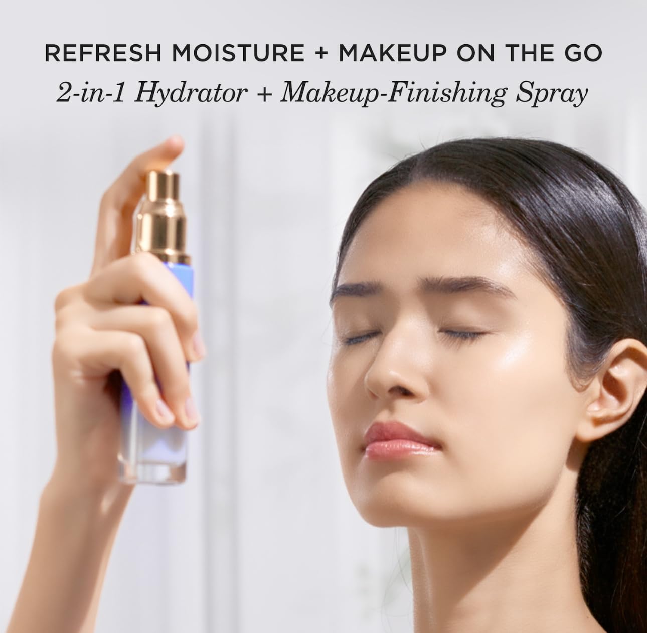 Tatcha face mist lavender to clear gradient spray bottle closeup