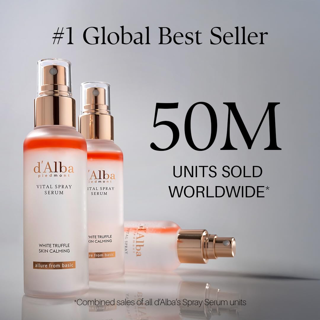 d'alba Piedmont Italian White Truffle calming facial mist bottle showcasing the red flower oil layer