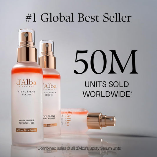 d'alba Piedmont Italian White Truffle calming facial mist bottle showcasing the red flower oil layer