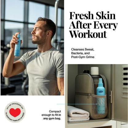 Applying Aquia hypochlorous acid spray to facial skin