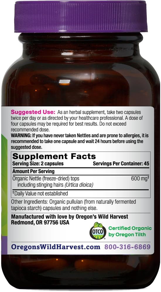 Close up of Oregon's Wild Harvest Nettle supplement label