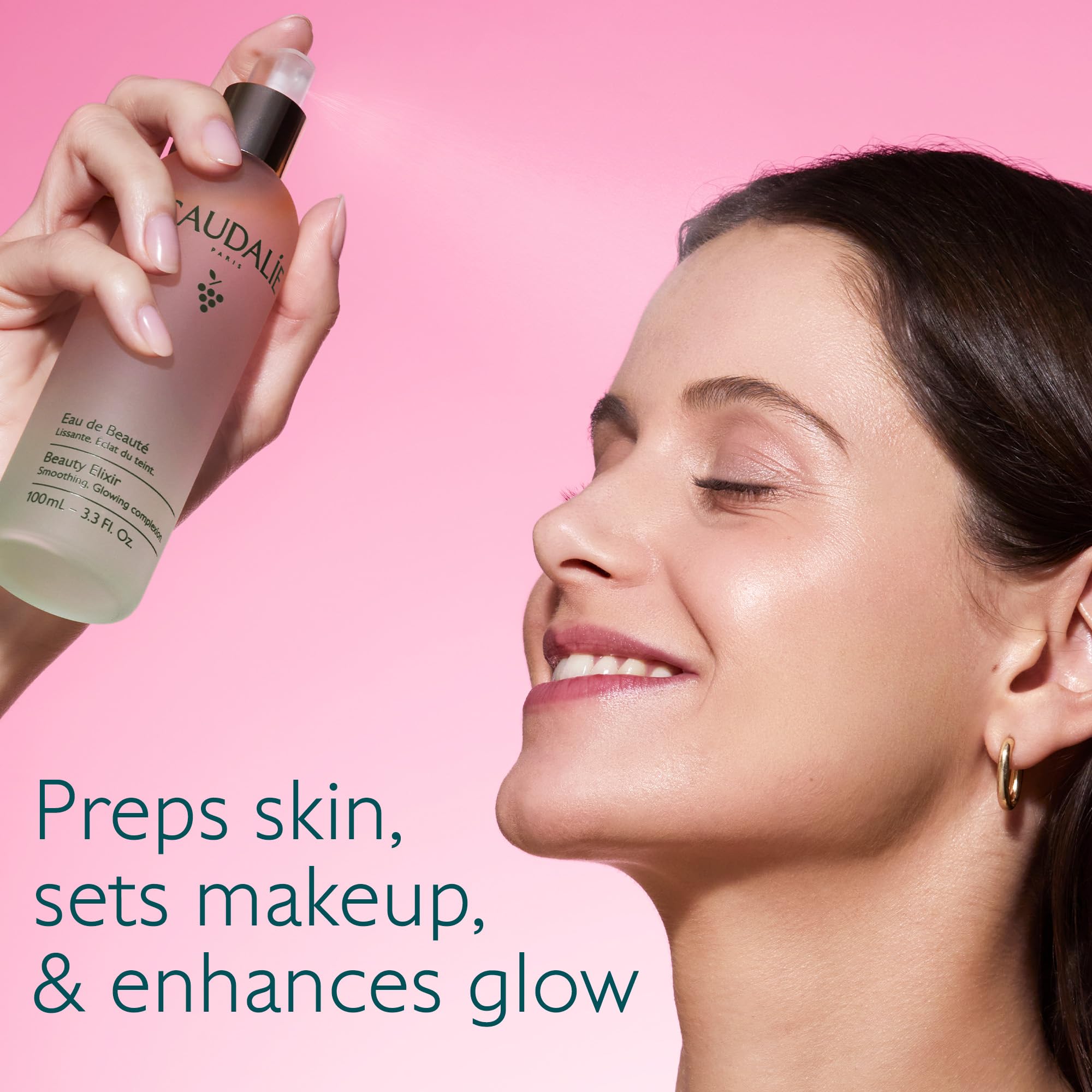Caudalie Beauty Elixir luxury facial toner mist packaging showcasing the ingredients list