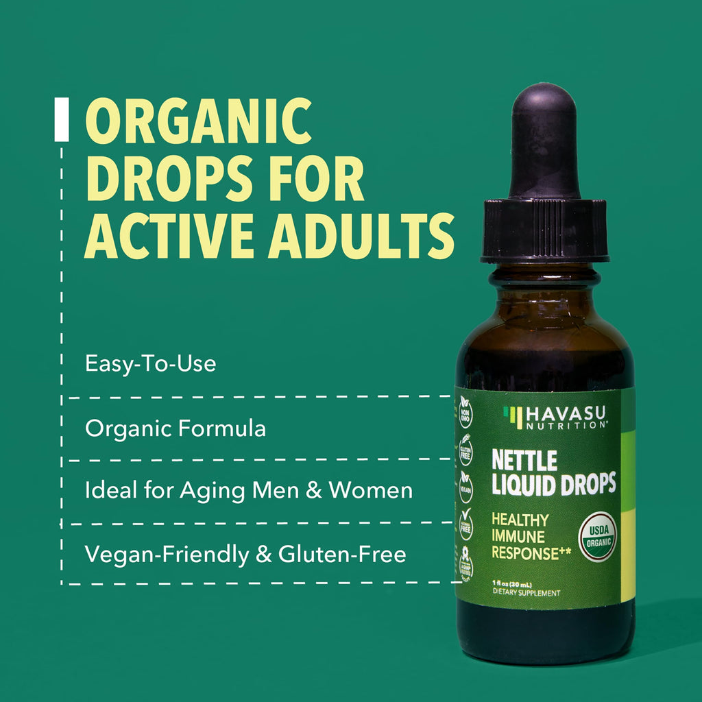 Natural stinging nettle tincture dropper presentation showing easy liquid dosage