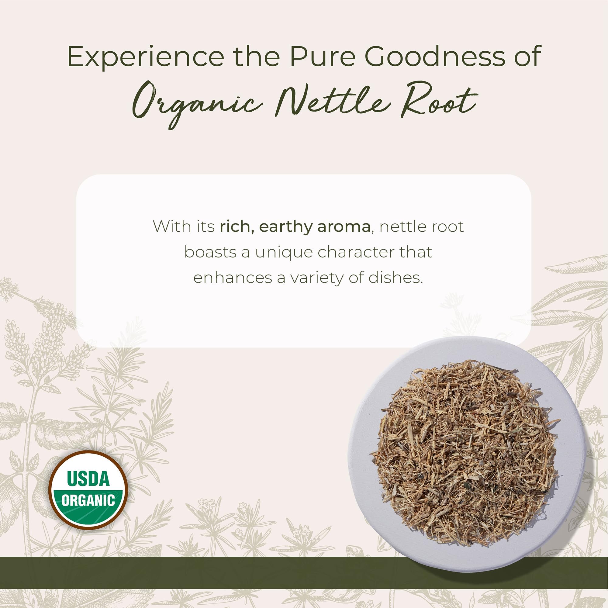 Close up view of Starwest Botanicals cut and sifted nettle root texture