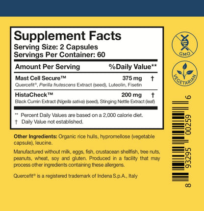 Researched Nutritionals HistaQuel container alongside the vegetarian capsules