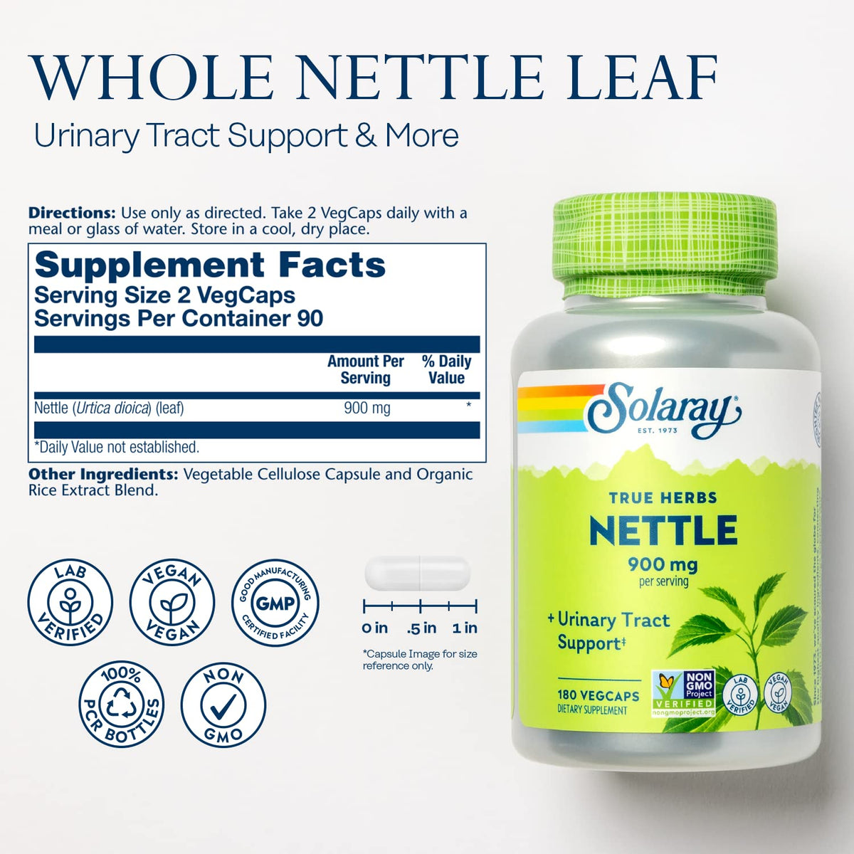 Solaray Nettle Leaf Supplement Bottle Label Details