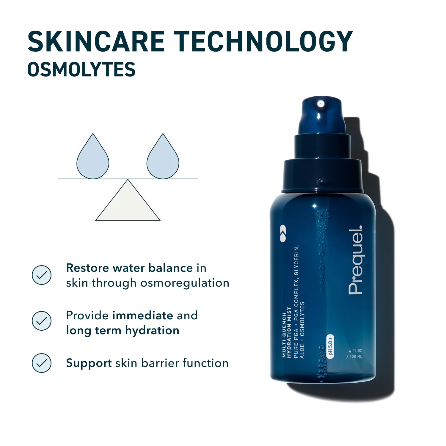 Back label of Prequel Skin Multi-Quench Hydration Mist showing ingredients
