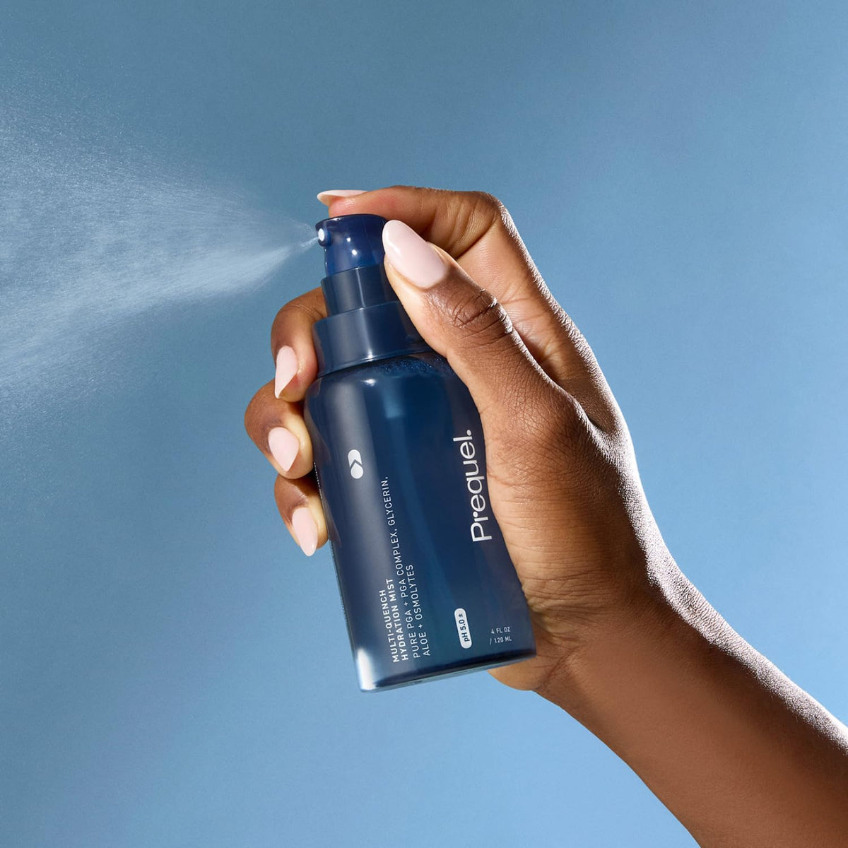 Prequel skincare multi-quench hydration mist bottle angle view