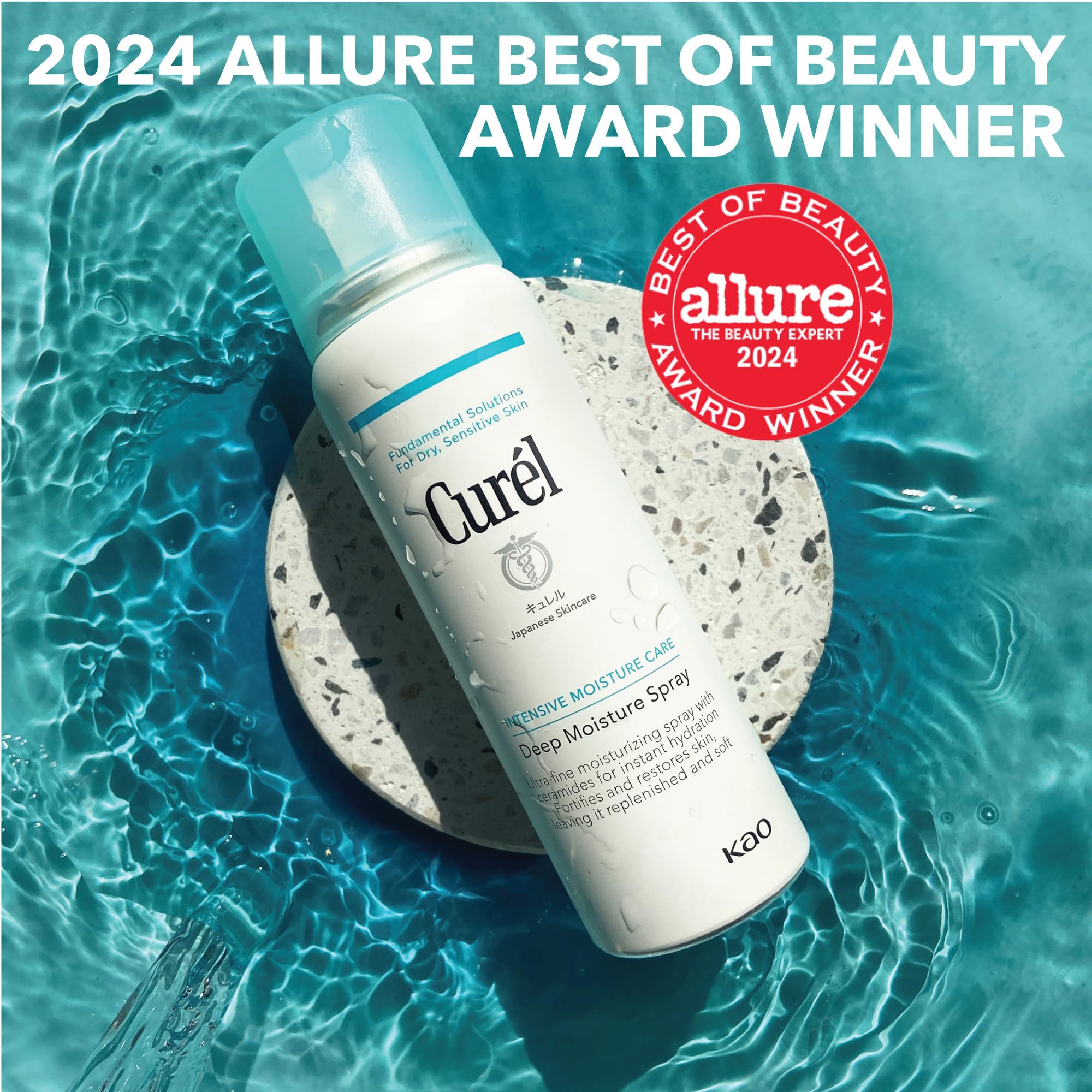 Curel ceramide infused hydrating face mist canister on minimalist background