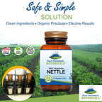 Side view of Pure Mountain Botanicals organic stinging nettle capsules