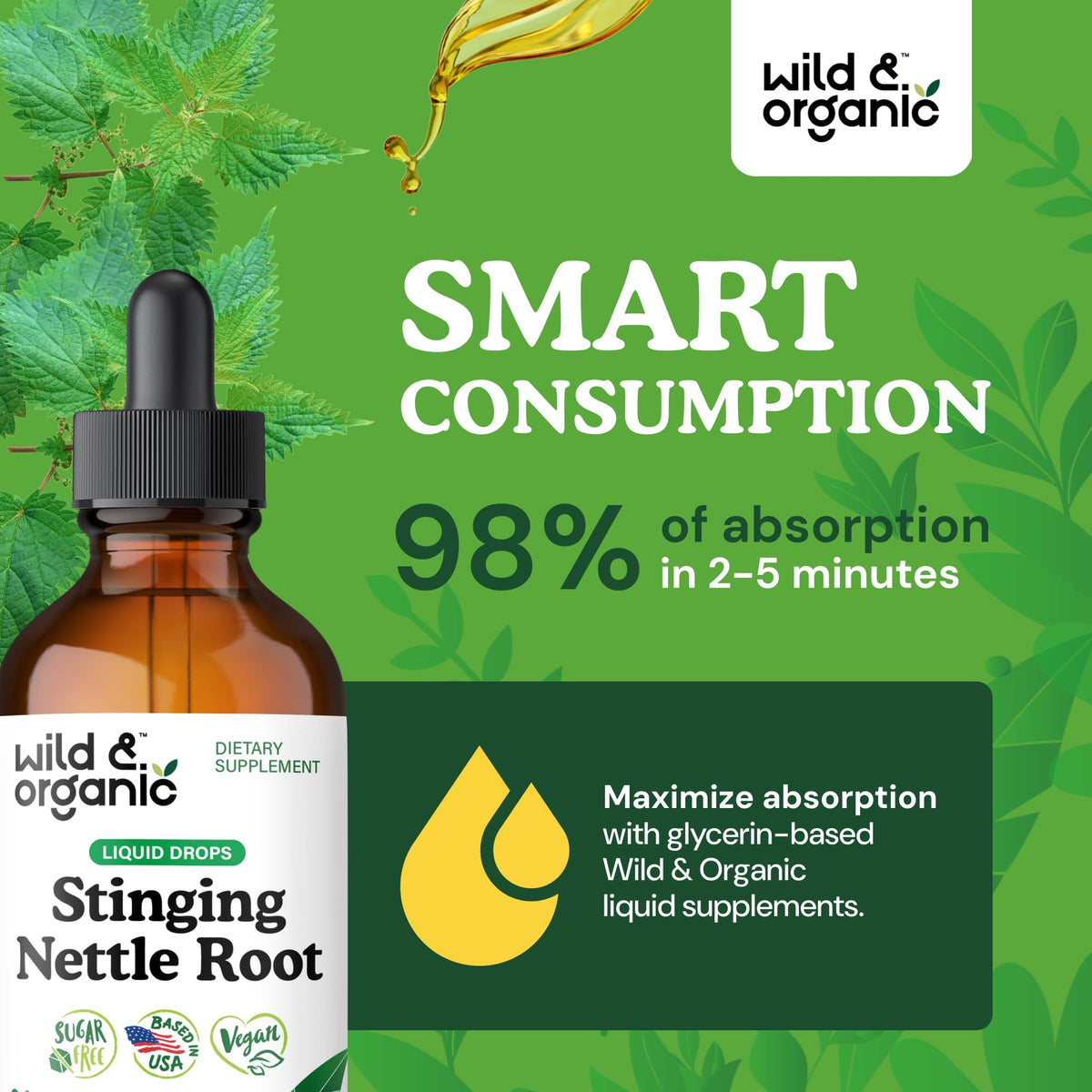 Organic Urtica dioica supplement dropper application view