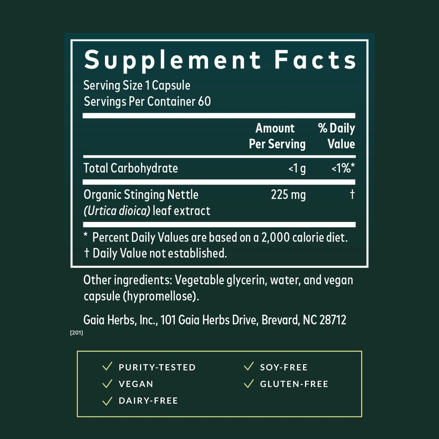 Gaia Herbs organic stinging nettle leaf herbal supplement bottle