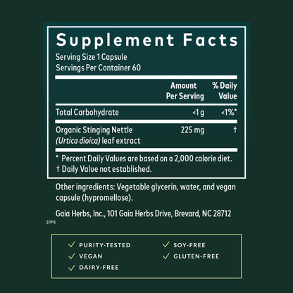 Gaia Herbs organic stinging nettle leaf herbal supplement bottle