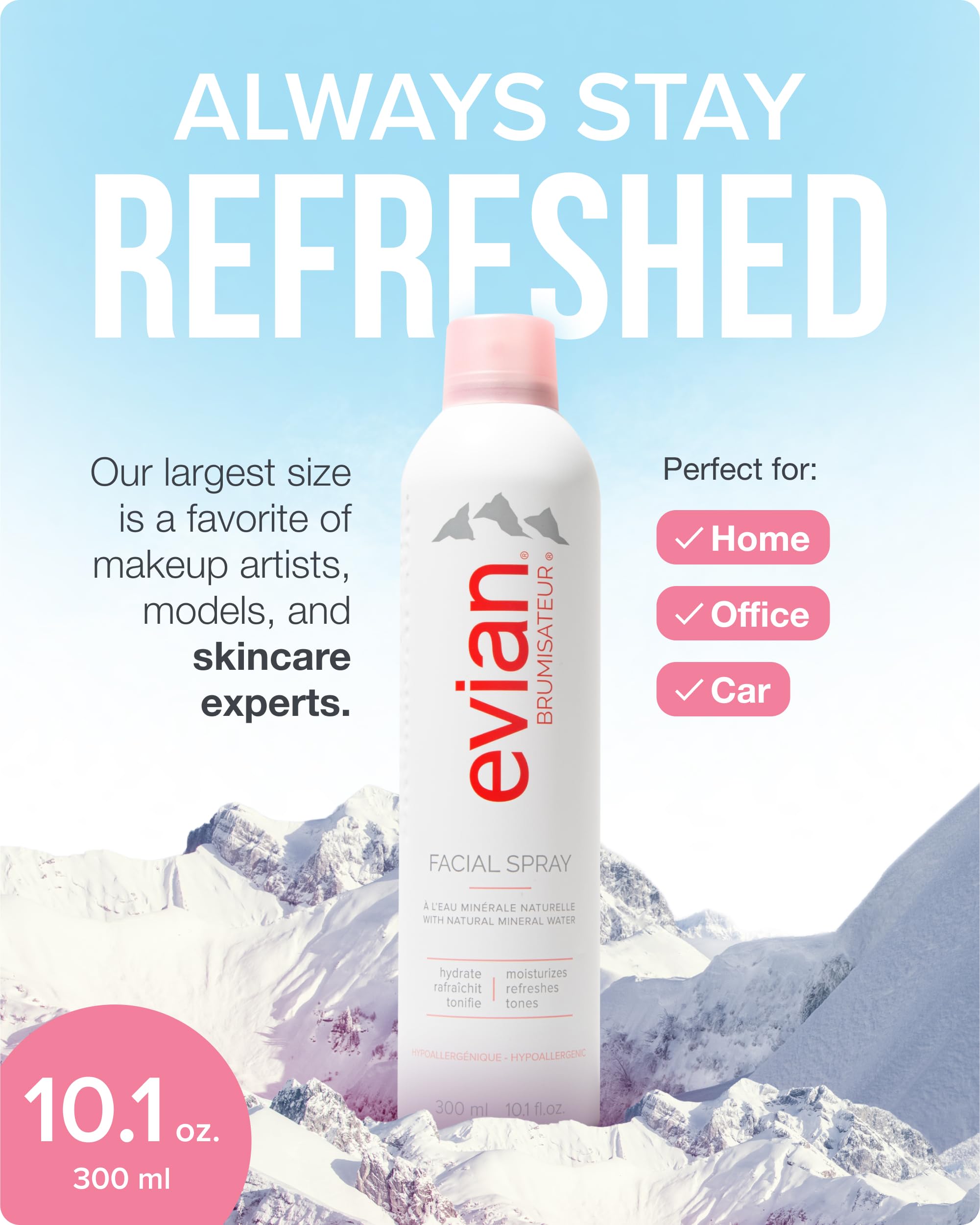 Evian mineral water facial mist application on face