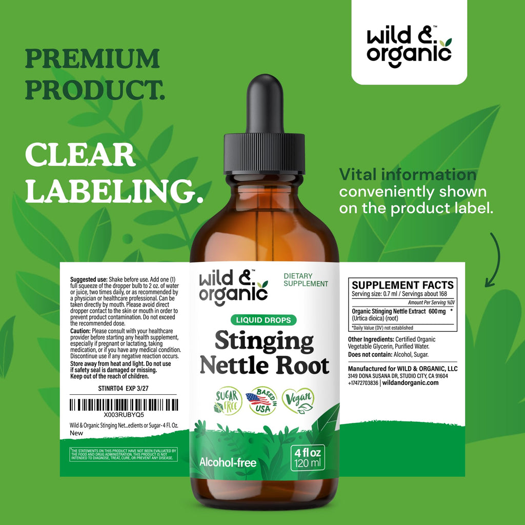 Four fluid ounce stinging nettle root extract bottle for wellness