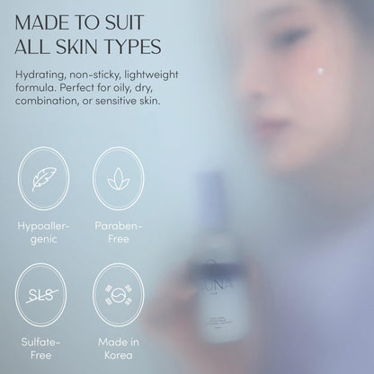 Close up of Nuna face serum spray mist nozzle and bottle details.
