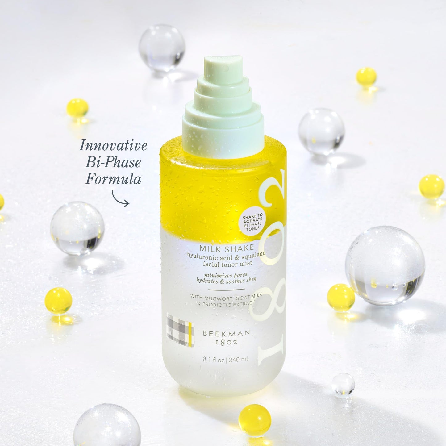 Side profile of Beekman 1802 Milk Shake skincare mist