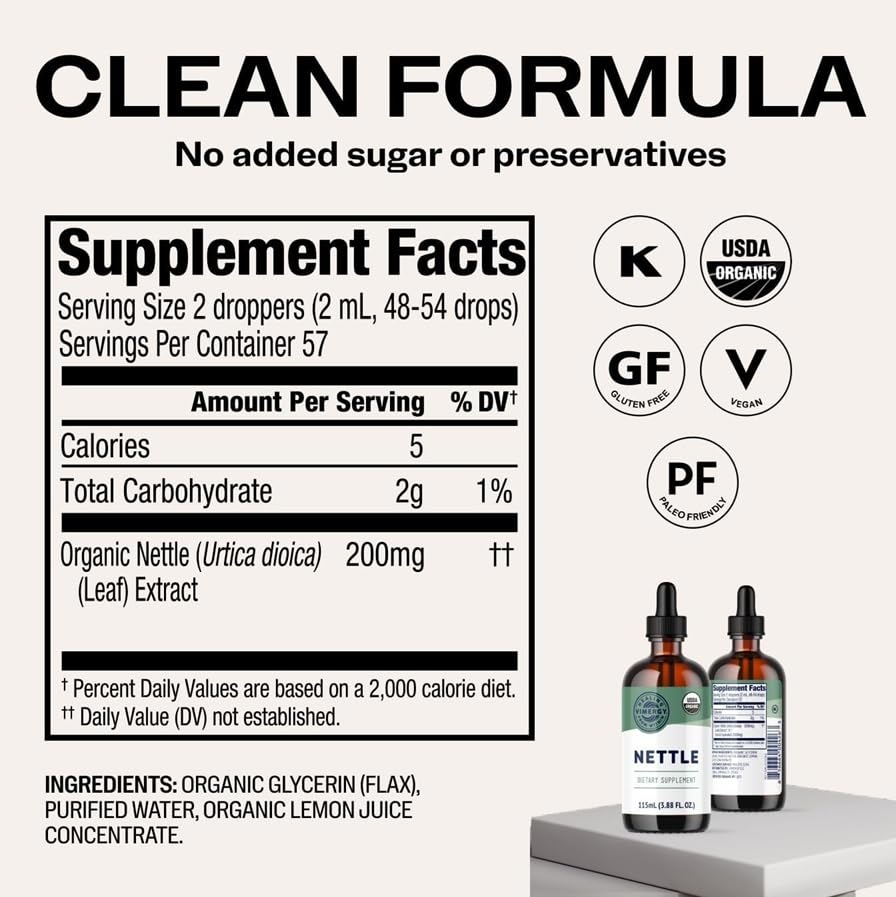USA imported Vimergy Nettle Liquid extract clean ingredients label