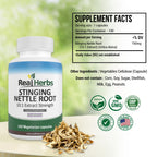 Real Herbs Stinging Nettle Root 750mg capsule supplement facts label