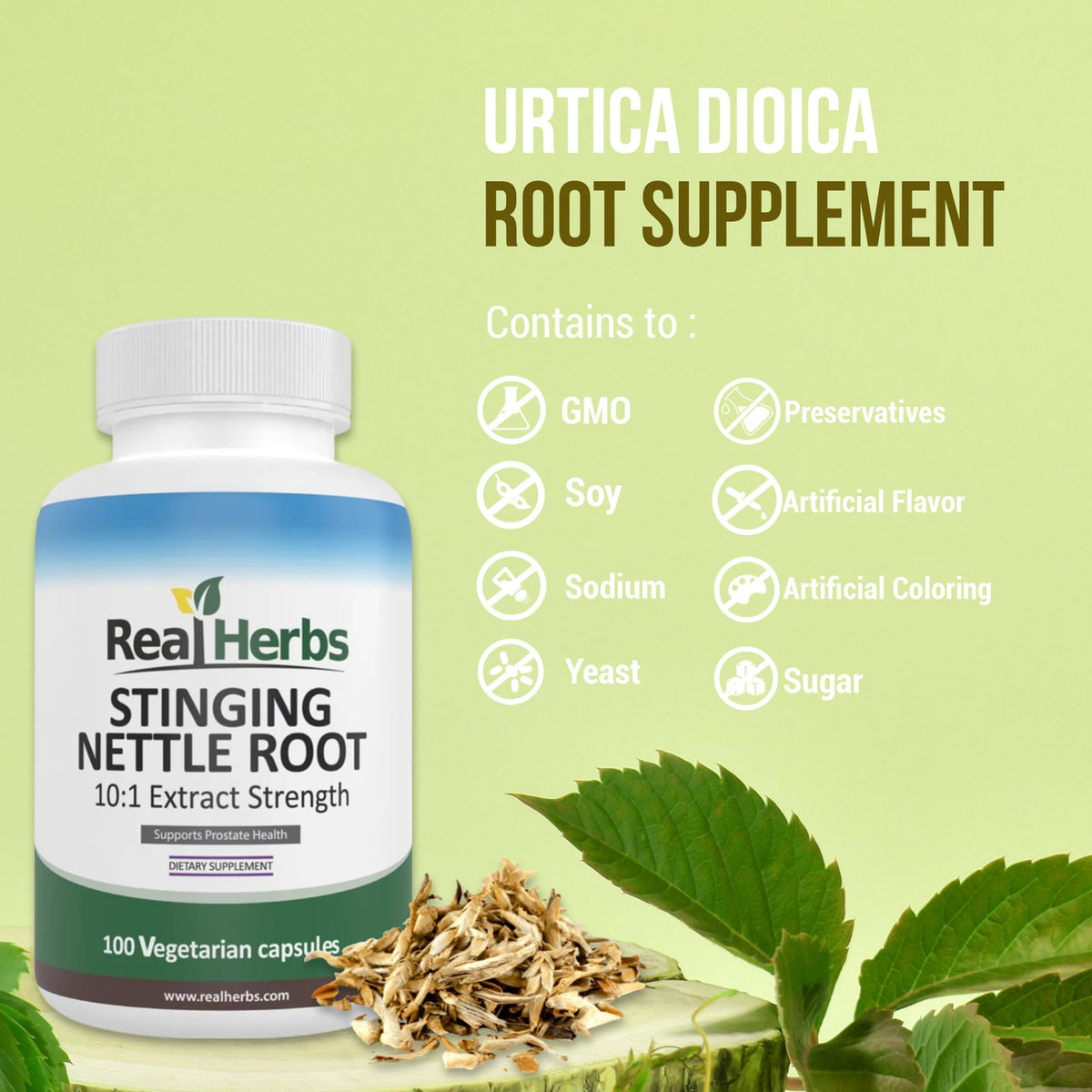 High potency 10 to 1 stinging nettle root extract capsules