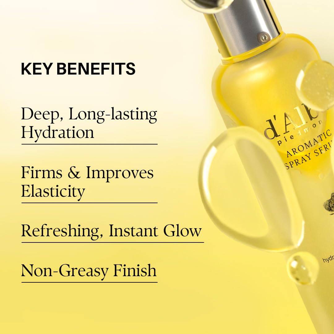 Applying D'Alba aromatic spray serum on face for glowy skin