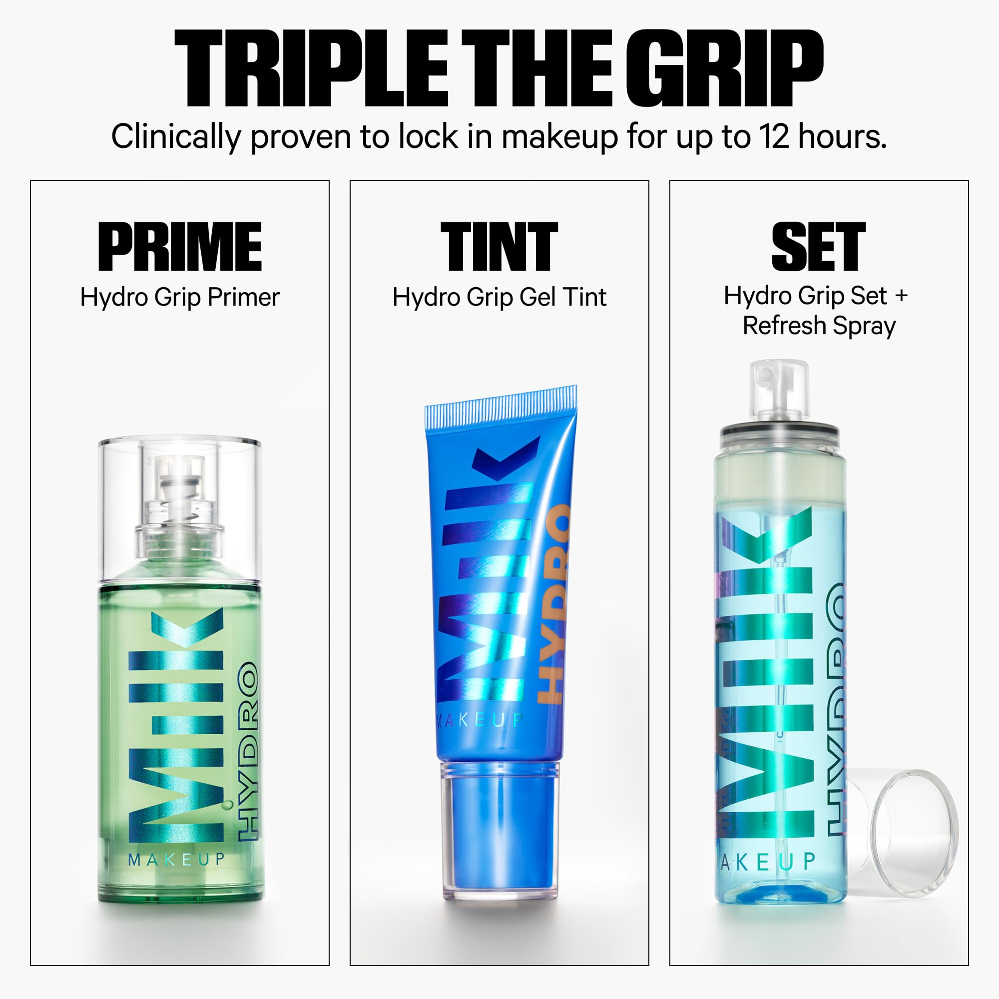 Back of Milk Makeup Hydro Grip bottle showing ingredient details