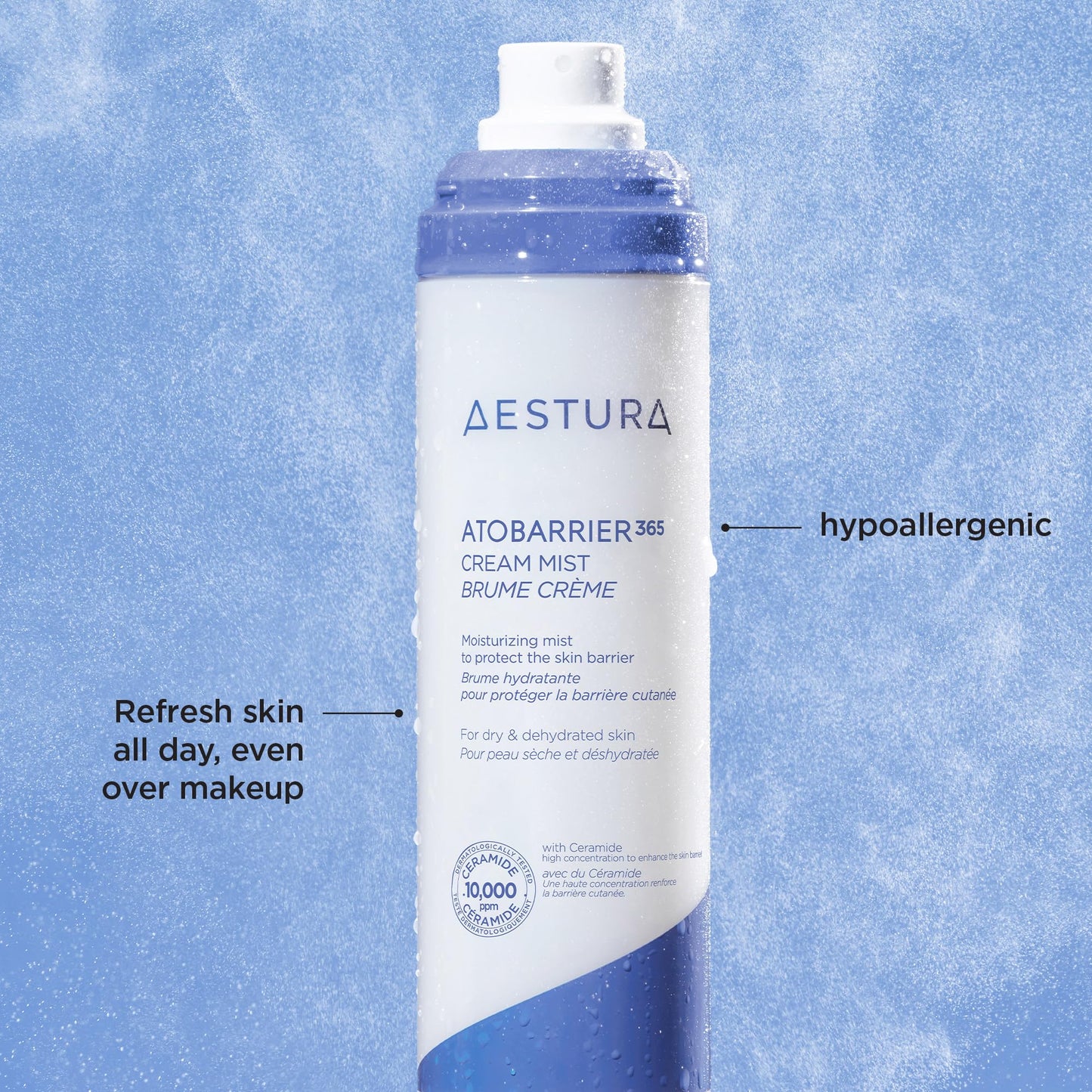 Side view of Aestura Atobarrier 365 Cream Mist 120ml bottle