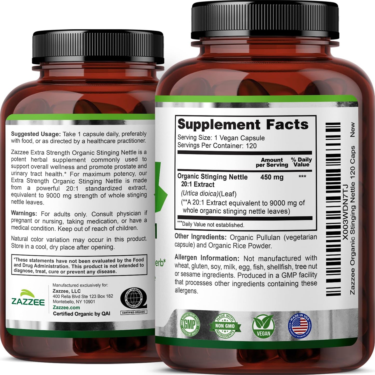 Secure safety seal and batch manufacturing details on an authentic imported stinging nettle bottle