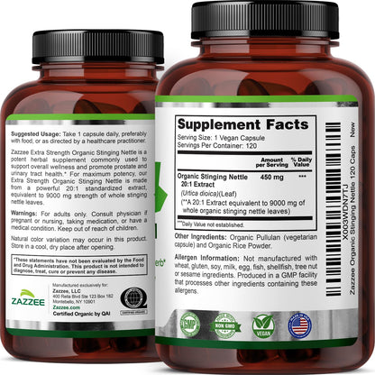 Secure safety seal and batch manufacturing details on an authentic imported stinging nettle bottle