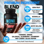 Dedicad Noni herbal complex vegan capsules bottle demonstrating high potency concentration for digestion.