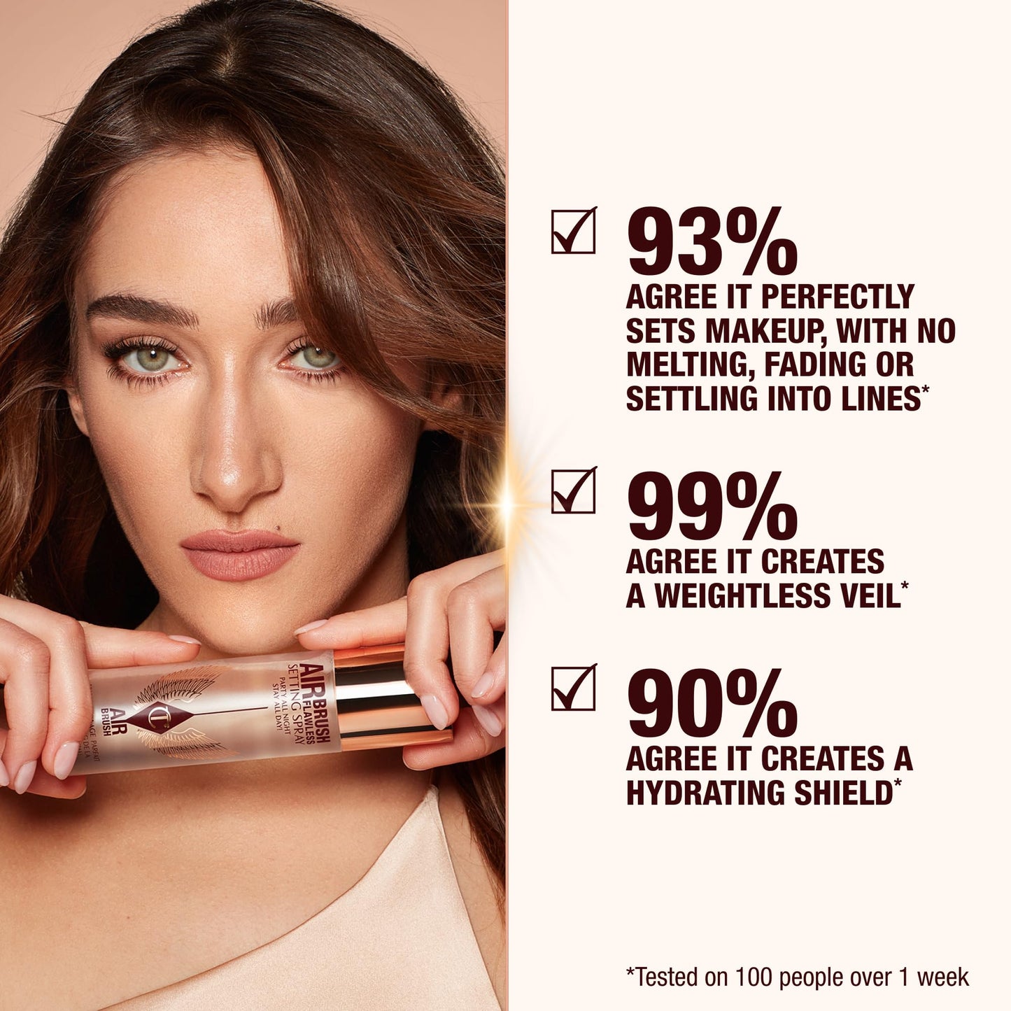 Side profile of Charlotte Tilbury makeup setting spray
