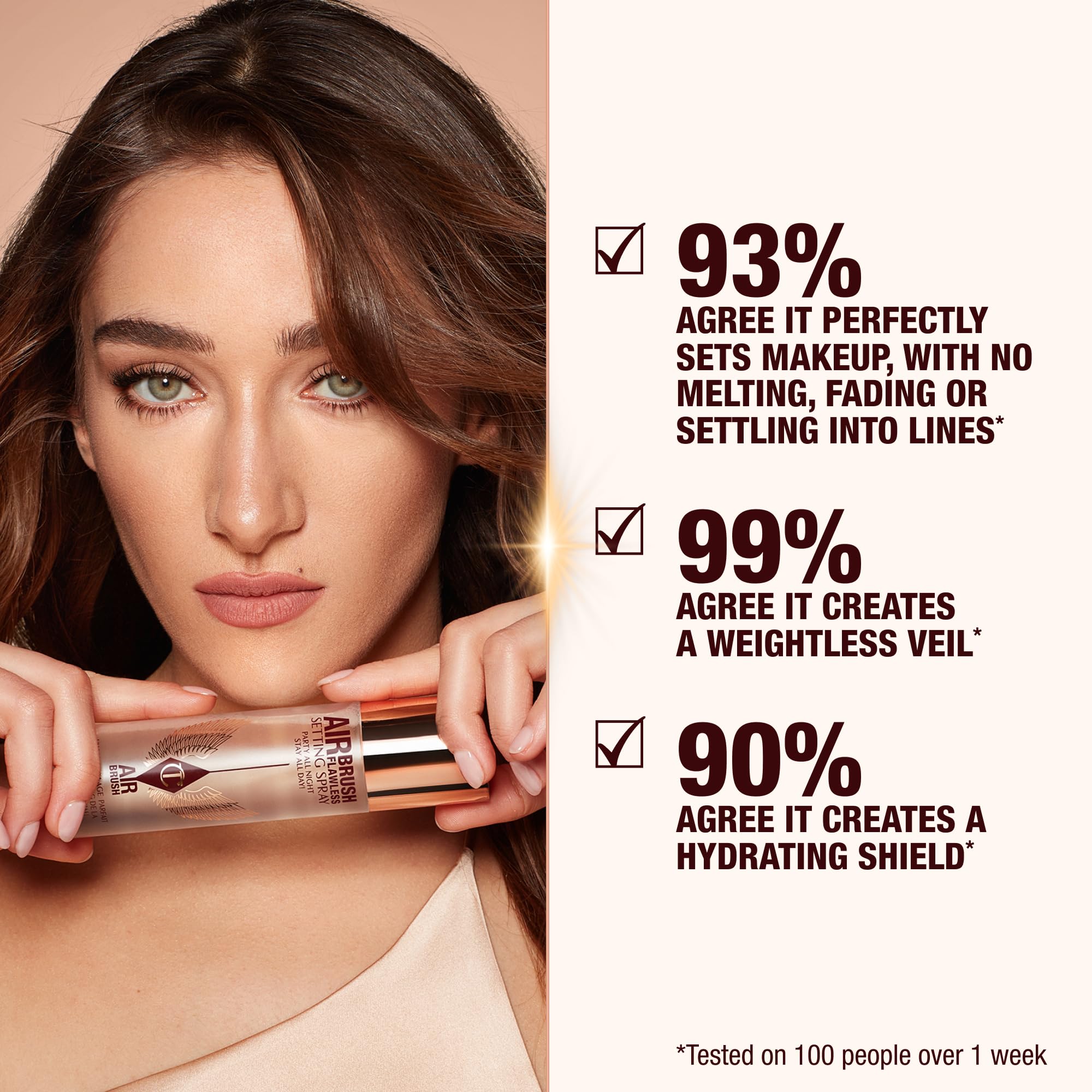Side profile of Charlotte Tilbury makeup setting spray