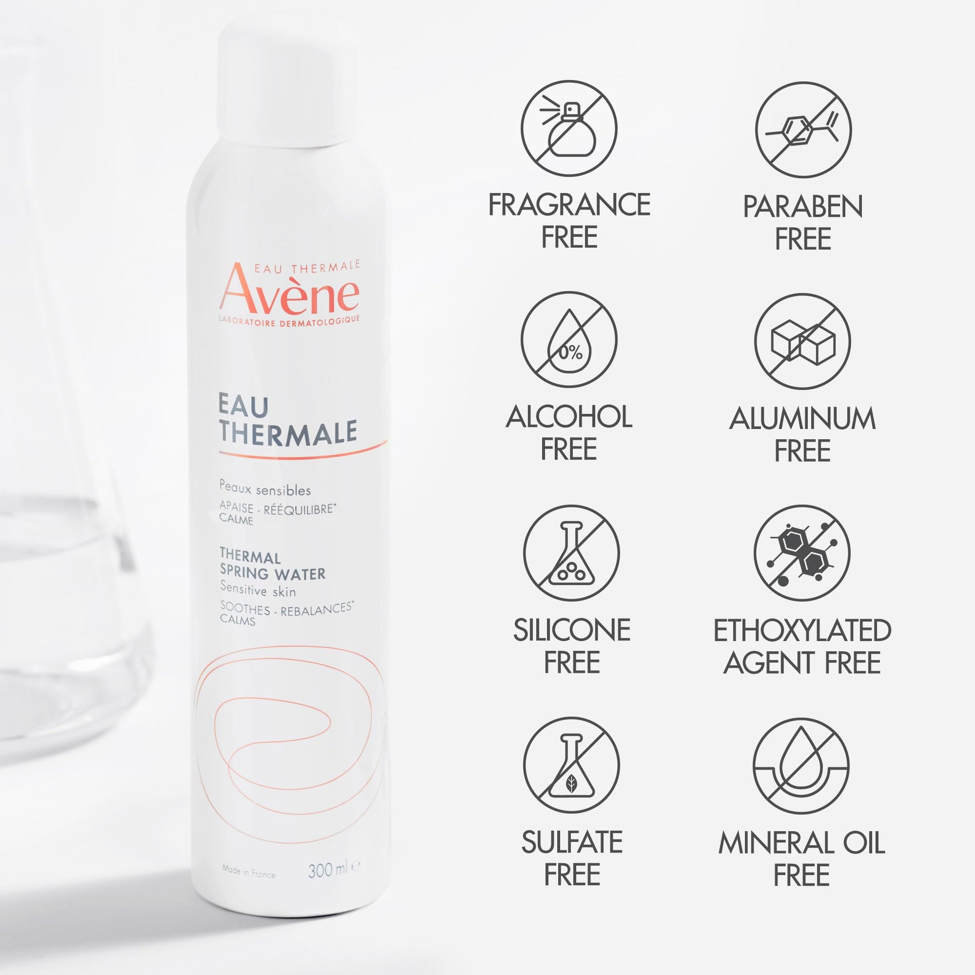 Back label view of Avène Thermal Spring Water 300ml