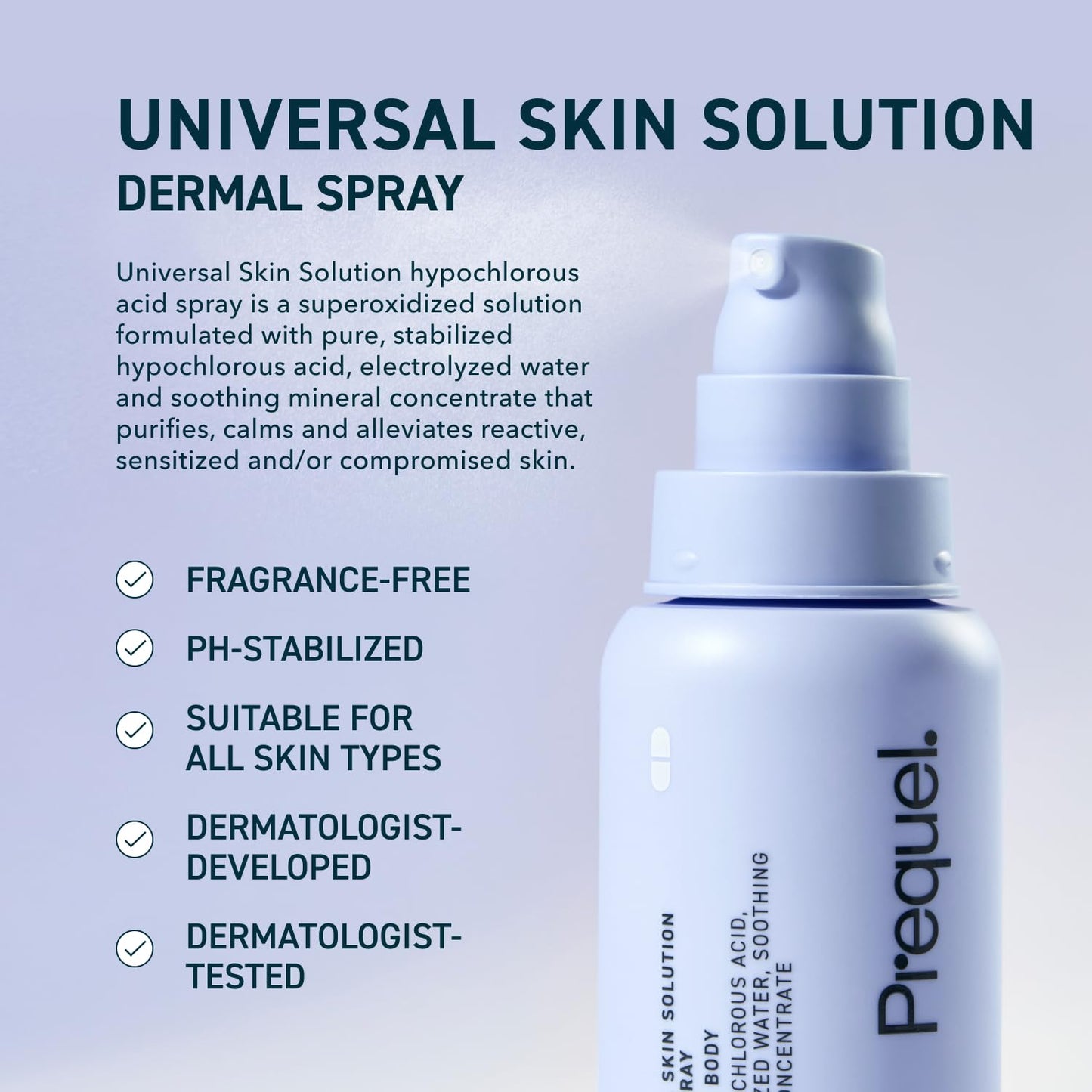 Back label of Prequel Universal Skin Solution showing ingredients